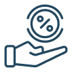 Icon of a hand holding a coin with a percentage sign in it