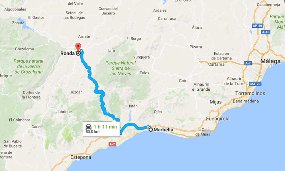 Marbella to Ronda Map