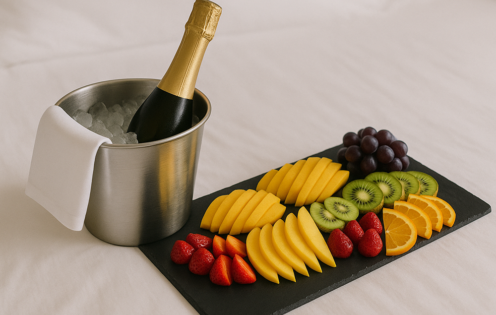 Champagne and Sliced Fruit